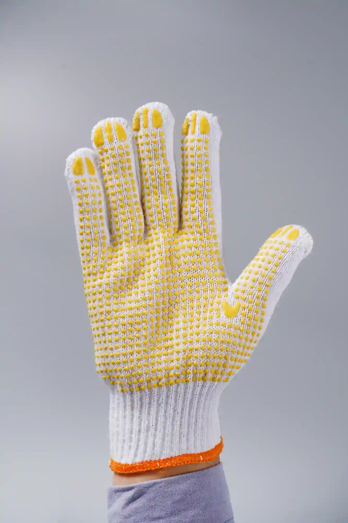 Yellow Cotton Plastic-dotted Work Gloves