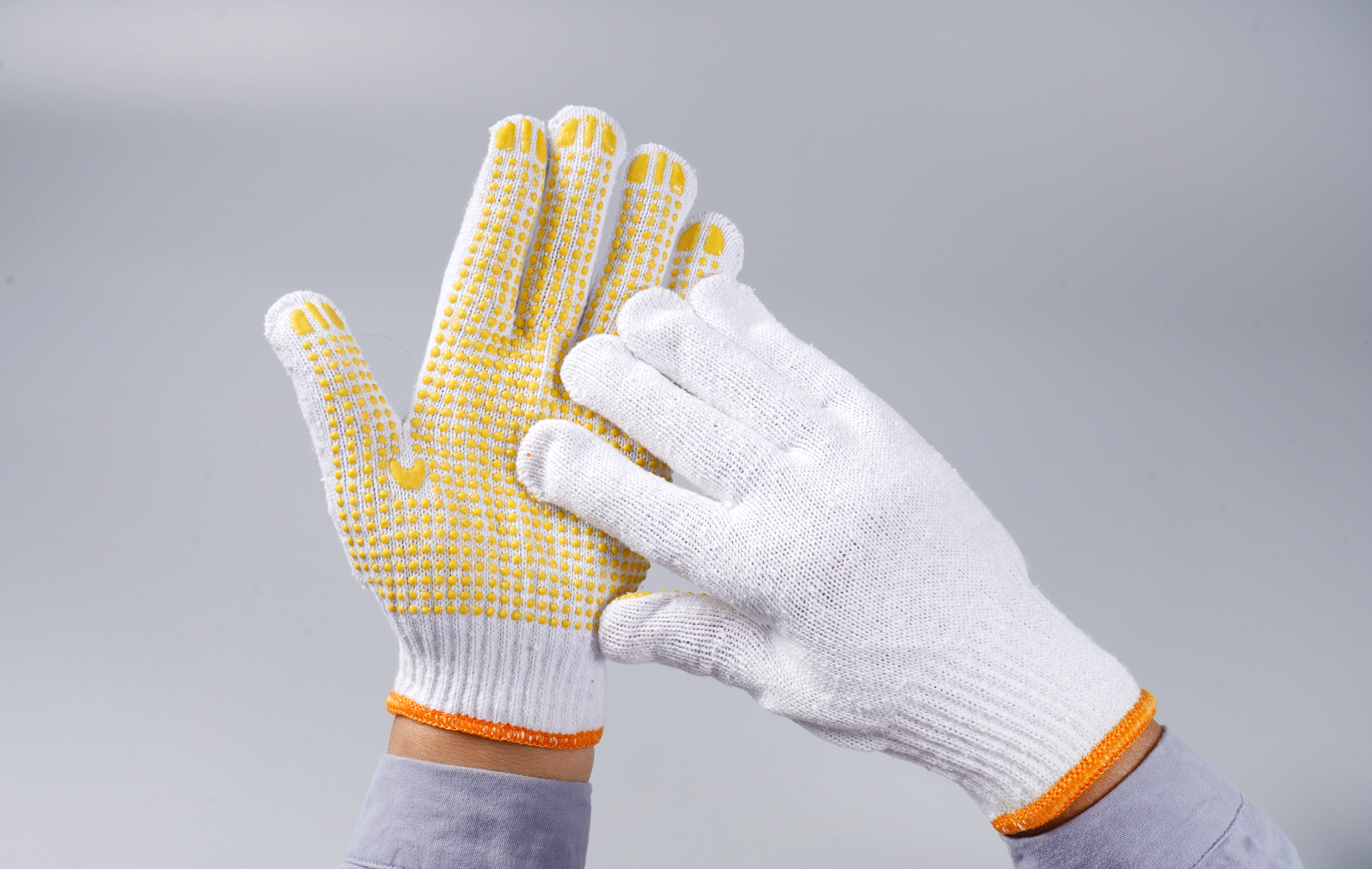 黄棉点塑劳保手套